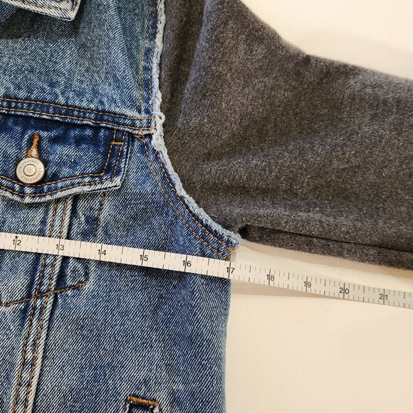 Aeropostale Fleece Hooded Jean Jacket Women's XS Denim Blue/Gray Button Front - Picture 11 of 12